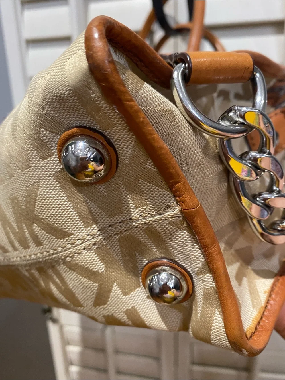 Michael Kors Hamilton Beige and Brown Logo Satchel